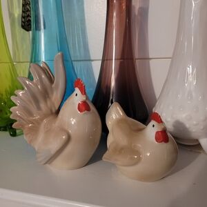 Vintage Ceramic Rooster and Hen Figurines